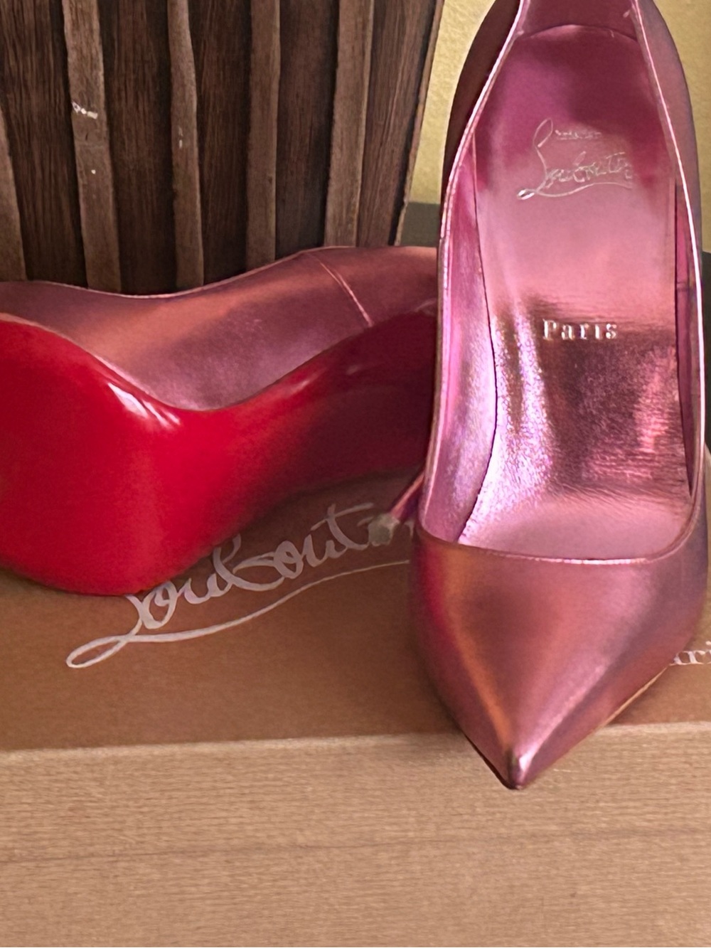 Christian Louboutin Metallic Pink Pointed-Toe Stiletto Pumps - Picture 2 of 3